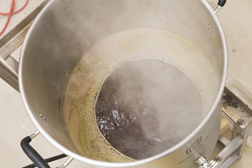 wort boiling in a brew pot